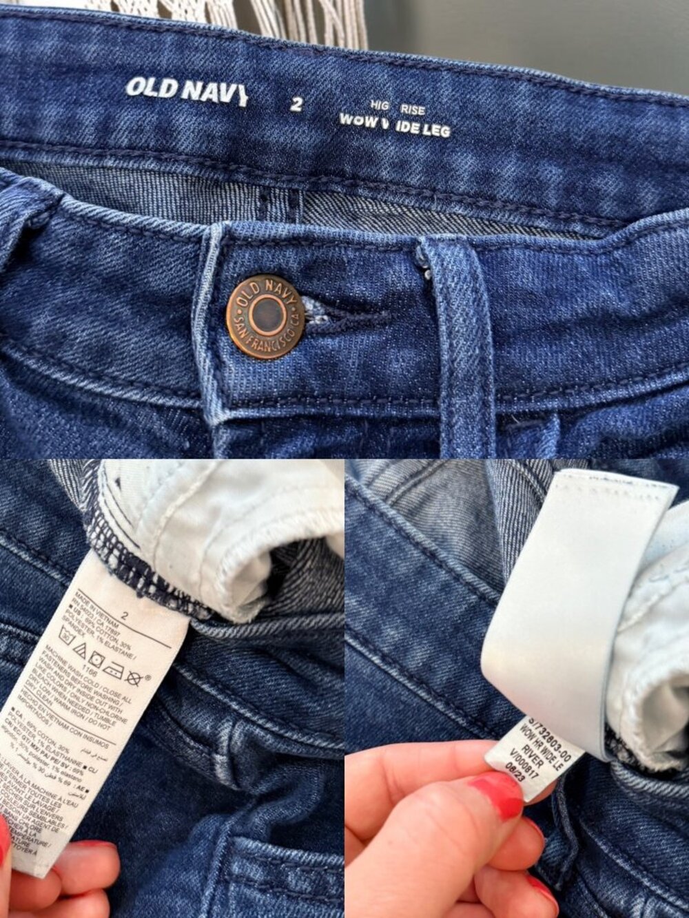 Old Navy High Rise Wow Wide Leg Jeans Size 2 Dark Wash River Shade - Picture 5 of 11